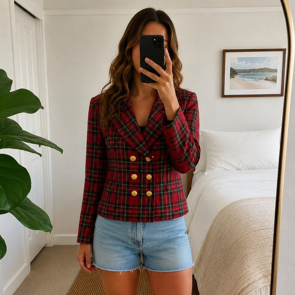 Vintage Embassy Row Plaid Double Breasted Blazer Sz 16